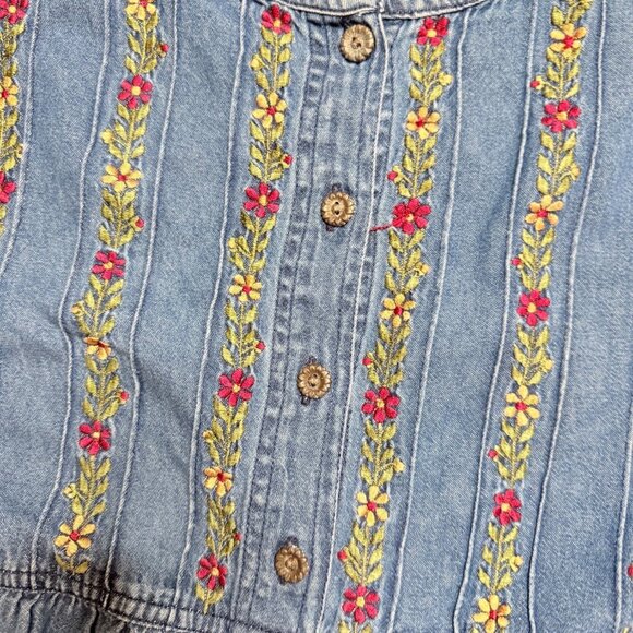 Vtg Erika & Co Embroidered Denim Maxi M Jumper Dress  Fall Country Modest 90 Y2k - Picture 9 of 11